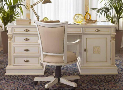 Office Set Desk Executive Chair Complete Office Baroque Rococo 2-piece Set Solid Wood