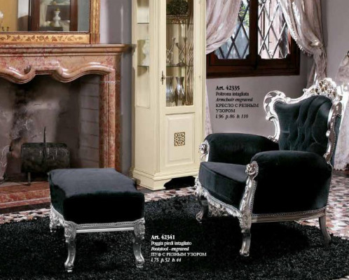 Armchair + Ottoman Upholstery Armchair Design Luxury Solid Wood Classical Baroque Rococo Set