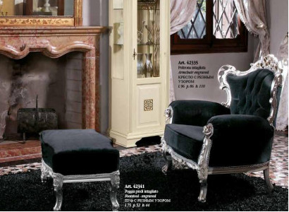 Armchair + Ottoman Upholstery Armchair Design Luxury Solid Wood Classical Baroque Rococo Set