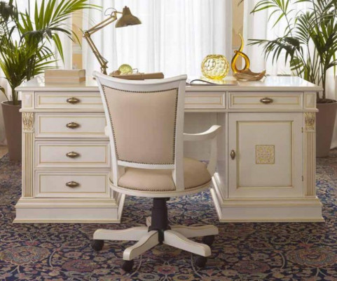 Desk set 3-piece office ensemble solid wood table executive chair cabinet furnishing new