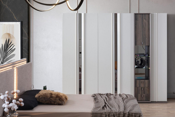 Bedroom set modern bed 2x nightstands and wardrobe 4-piece new