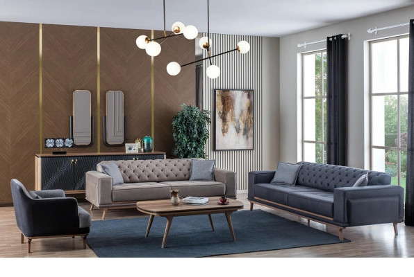 Luxury Modern Living Room Set 4-piece 4-seater Sofa Armchair Coffee Table Wood Furniture