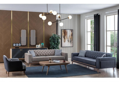 Luxury Modern Living Room Set 4-piece 4-seater Sofa Armchair Coffee Table Wood Furniture