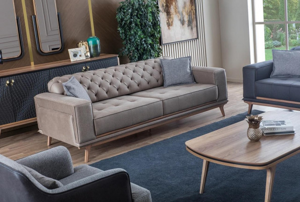 Luxury Modern Living Room Set 4-piece 4-seater Sofa Armchair Coffee Table Wood Furniture