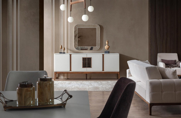 Luxury dining room set with sideboard and mirror, 2-piece modern dining group, dresser