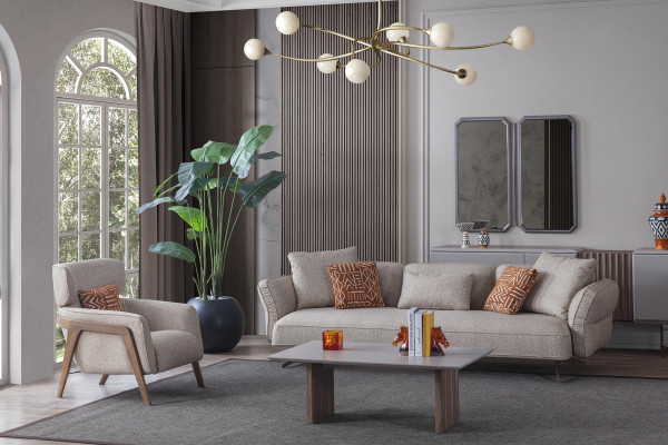Luxury Modern Living Room Set 4-piece. Sofa 4-seater Armchair Coffee Table Suite