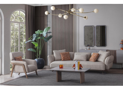 Luxury Modern Living Room Set 4-piece. Sofa 4-seater Armchair Coffee Table Suite