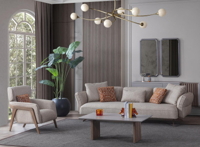 Luxury Modern Living Room Set 4-piece. Sofa 4-seater Armchair Coffee Table Suite