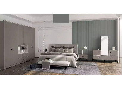 Gray Bedroom Set Designer Bed Dresser Wardrobe Luxury 5-piece