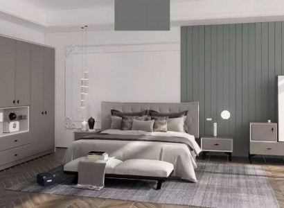 Gray Bedroom Set Designer Bed Dresser Wardrobe Luxury 5-piece