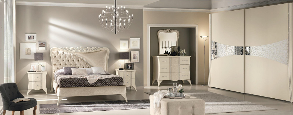 Bedroom bed nightstand console wardrobe modern wood luxury set 6-piece.