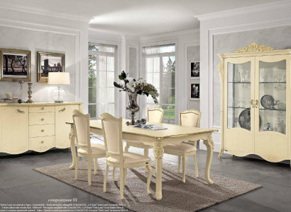 Dining room beige dining table 4x chairs sideboard display cabinet group furniture set 7 pieces