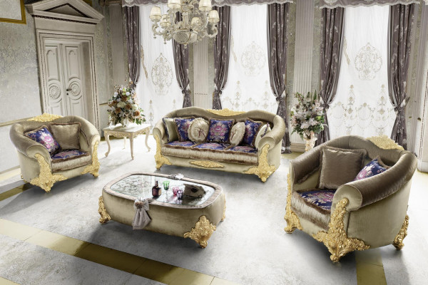Sofa Upholstery 3 2 1 Seater Baroque Wood 3pc. Luxury Furniture Classic Sofa Set