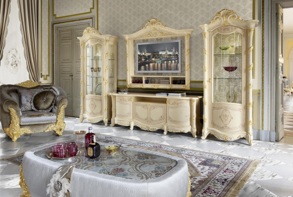 TV frame low board side RTV living room sideboard 2x display cabinet 4-piece set Italy