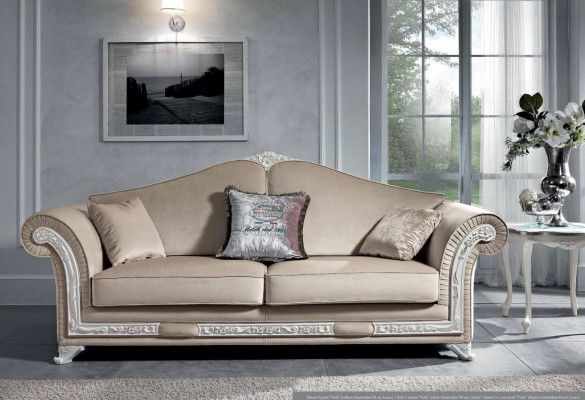 Classic 9-piece living room set in beige and white colors