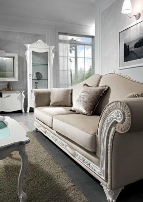 Classic 9-piece living room set in beige and white colors