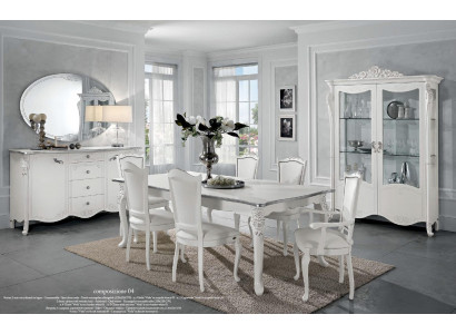 Dining room set, dining table, 6 chairs, sideboard, display cabinet, group, suite, Italian, 9 pieces.
