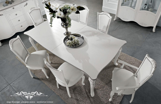 Dining room set, dining table, 6 chairs, sideboard, display cabinet, group, suite, Italian, 9 pieces.