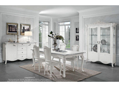 Dining room set dining table 4x chairs sideboard display cabinet group suite white new 7-piece set.