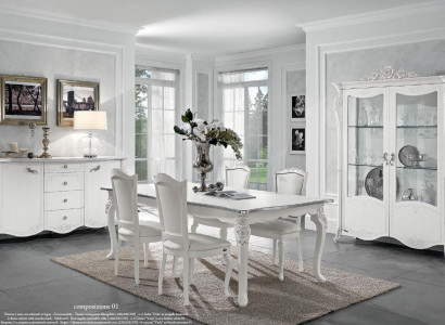 Dining room set dining table 4x chairs sideboard display cabinet group suite white new 7-piece set.