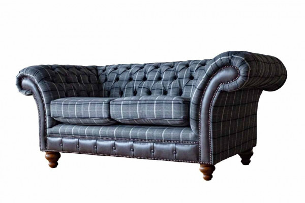 Design Chesterfield Textile Luxury 2-Seater Fabric Couch Upholstered Sofa New