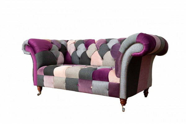 Chesterfield Fabric Sofa Couch Upholstery Design 2-Seater Textile Sofa Gray