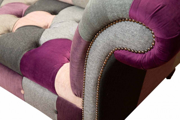 Chesterfield Fabric Sofa Couch Upholstery Design 2-Seater Textile Sofa Gray