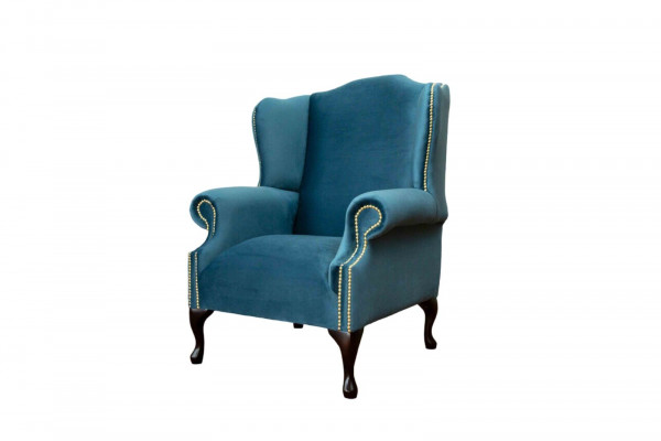 Wingback armchair single-seater Chesterfield couch blue sofa upholstery furniture new