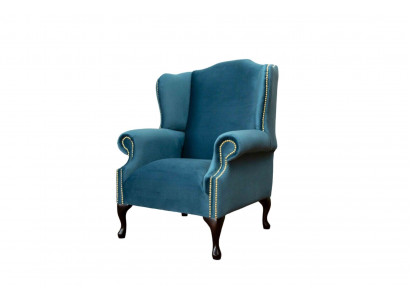 Wingback armchair single-seater Chesterfield couch blue sofa upholstery furniture new
