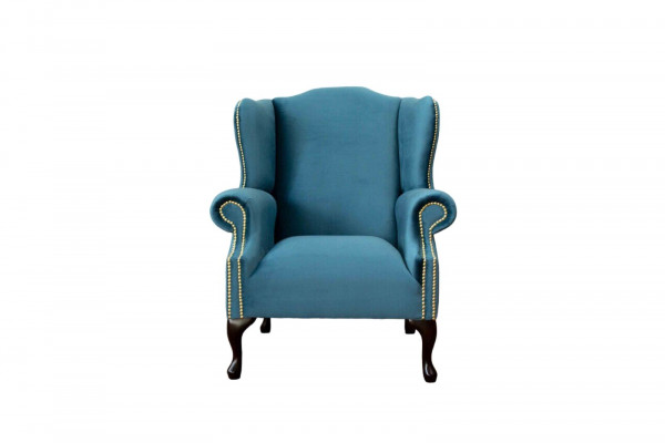 Wingback armchair single-seater Chesterfield couch blue sofa upholstery furniture new