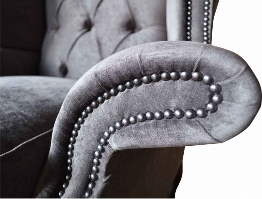 Armchair Wingback Chesterfield Fabric Living Room Polyester Design Gray