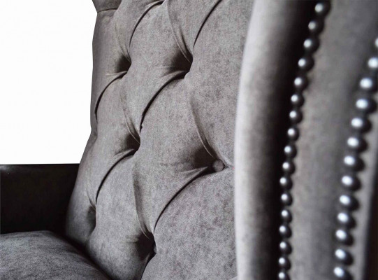 Armchair Wingback Chesterfield Fabric Living Room Polyester Design Gray