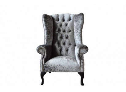 Chesterfield Wingback Chair, Armchair, Sofa, 1-Seater, Gray Fabric, Textile, New