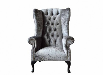 Chesterfield Wingback Chair, Armchair, Sofa, 1-Seater, Gray Fabric, Textile, New