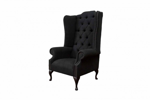 Wing chair armchair seater black design upholstery Chesterfield textile new