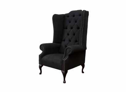 Wing chair armchair seater black design upholstery Chesterfield textile new