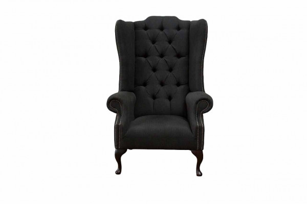 Wing chair armchair seater black design upholstery Chesterfield textile new