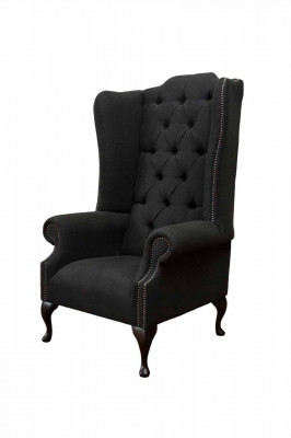Wing chair armchair seater black design upholstery Chesterfield textile new