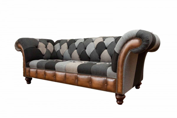 Chesterfield 3-seater couch upholstered in fabric, living room sofa, new
