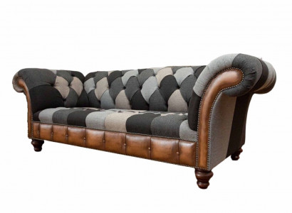 Chesterfield 3-seater couch upholstered in fabric, living room sofa, new