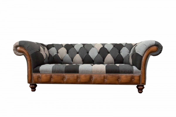 Chesterfield 3-seater couch upholstered in fabric, living room sofa, new