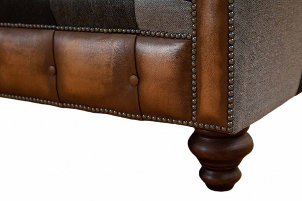 Chesterfield 3-seater couch upholstered in fabric, living room sofa, new