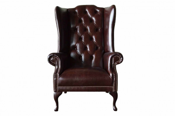Single-seat armchair brown living room leather design Chesterfield wingback chair