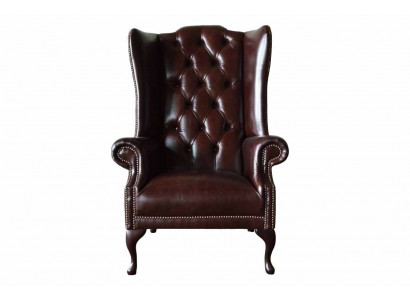 Single-seat armchair brown living room leather design Chesterfield wingback chair