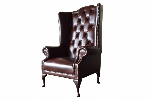 Single-seat armchair brown living room leather design Chesterfield wingback chair