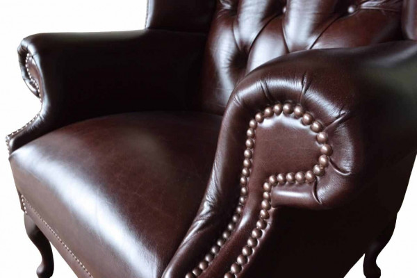 Single-seat armchair brown living room leather design Chesterfield wingback chair