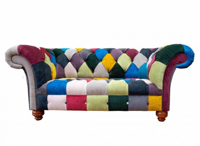 Chesterfield 2-Seater Sofa Textile Couch Upholstery Design Luxury Multicolored