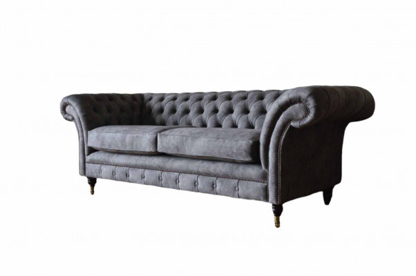 Design Upholstered Sofa 3 Seater Couch Luxury Classic Textile Chesterfield
