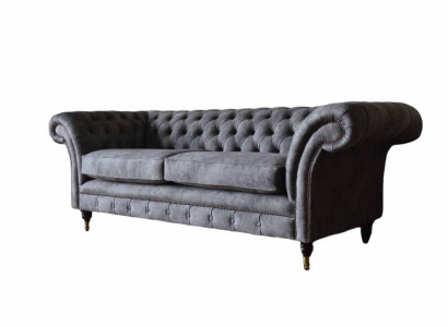 Design Upholstered Sofa 3 Seater Couch Luxury Classic Textile Chesterfield