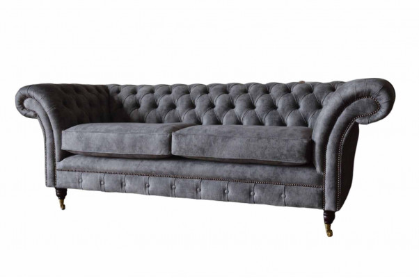 Design Upholstered Sofa 3 Seater Couch Luxury Classic Textile Chesterfield